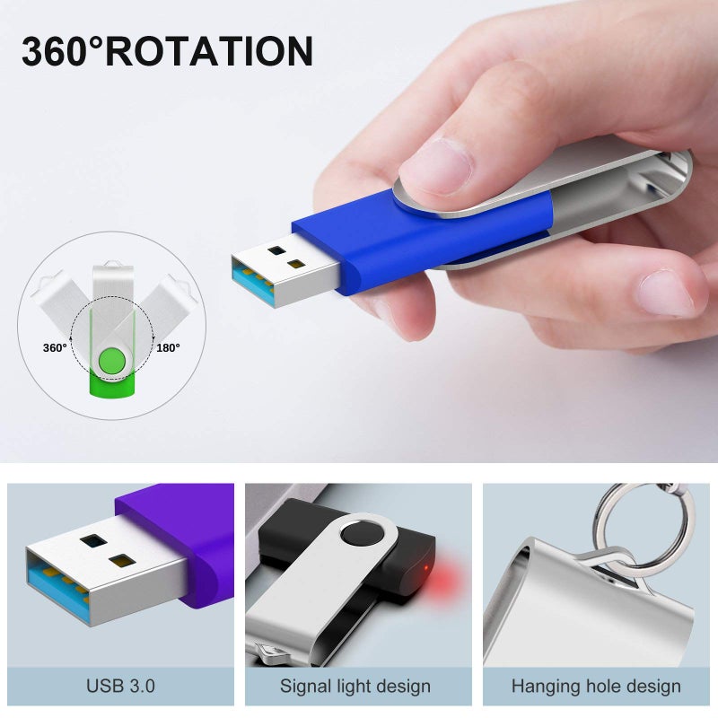 KOOTION 5 Pack 32GB USB 3.0 Flash Drives Swivel USB Stick Thumb Drives with High-Speed Transfer(Colors: Black, Blue, Green, Purple, Red) - Image 3